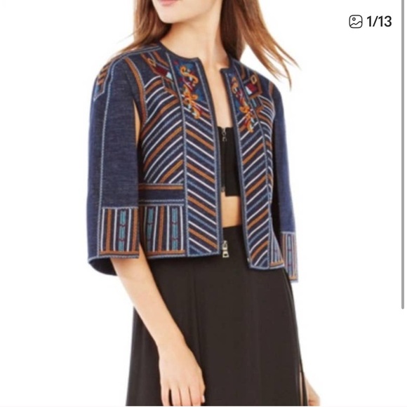 BCBGMaxAzria Jackets & Blazers - BCBGMaxAzria Zachary Navy Embroidered Cape Jacket